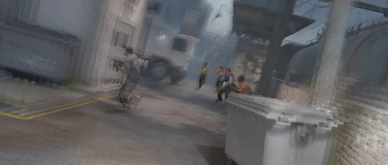 The same frame with Datamosh applied