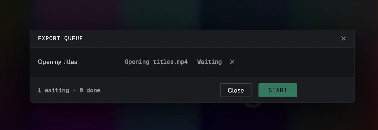 The export queue, with one composition waiting.