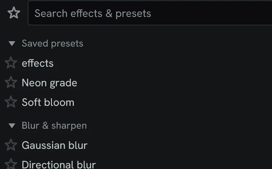 Saved presets at the top of the Effects & presets panel.
