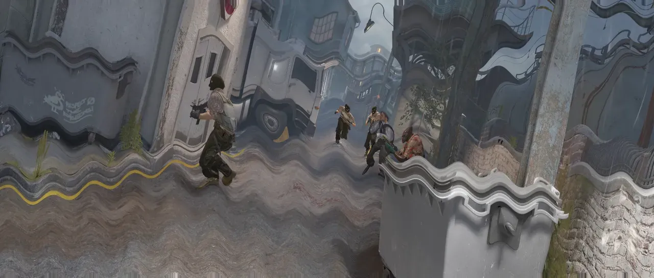 The same frame with Wave warp applied